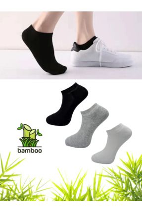 3'lü Bambu Kadın Erkek Siyah-Beyaz-Gri Çorap Dikişsiz Parfümlü Yıkamalı Patik Spor Çorap Premium