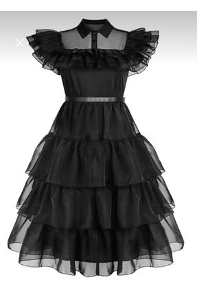 Wednesday Elbise-Wednesday kostüm-Siyah Elbise-Çocuk Abiye-Çocuk Elbise