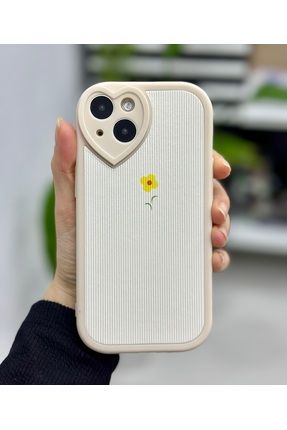 Iphone 13 Ve 14 Uyumlu Kamera Kalp Detaylı Kaplama Çiçek Tasarımlı Kılıf