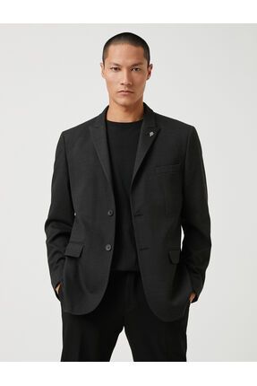 Basic Blazer Ceket Broş Detaylı Düğmeli Cepli