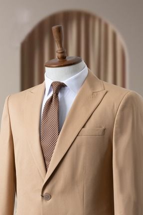 Bal Peteği Kumaş Kahve Köpüğü Italyan Stil Astarlı Erkek Blazer Ceket