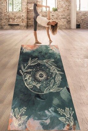 Yeşil Zeminde Astroloji Burçlar Yıkanabilir Kaymaz Taban Leke Tutmaz Yoga Matı Pilates Minderi