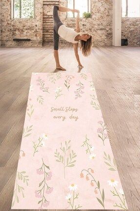 Flower Desen Minimal Yıkanabilir Kaymaz Taban Leke Tutmaz Yoga Matı Pilates Minderi