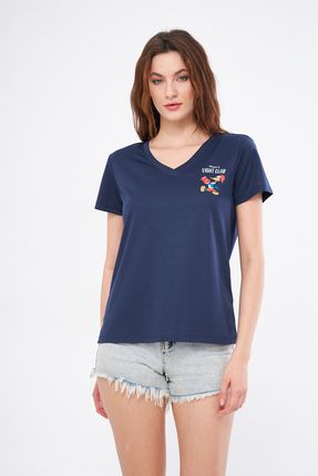 Spor T-shirt Lacivert Renk V Yaka Woody's Fıght Club Baskılı Kappa Kumaş
