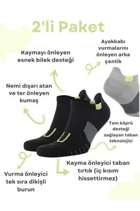 Ekstra Destekli Kısa Kesim Koşu ,yürüyüş,fitness,multiplier Ankle Spor Çorabı 2'li Paket