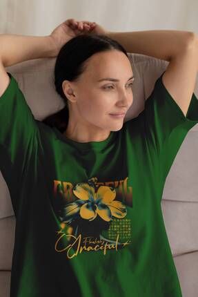 Kadın Büyük Beden Oversize Koyu Yeşil T-Shirt