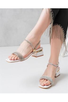 Kalın Bantlı Taşlı Abiye Kadın Topuklu Sandalet Ts-1005