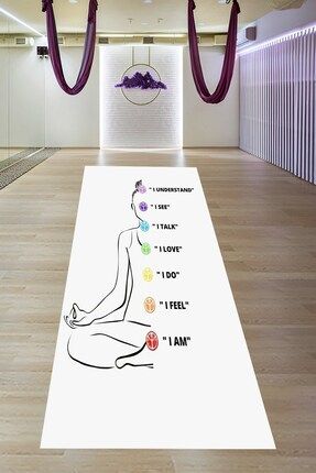 Çakralar Desenli Meditasyon Yapan Kız Yıkanabilir Kaymaz Taban Leke Tutmaz Yoga Matı Pilates Minderi