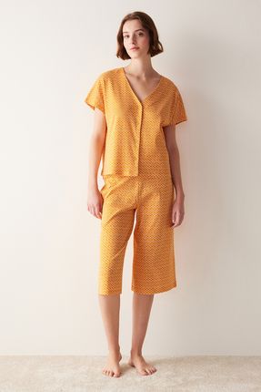 Flora Orange Sarı Kapri Pijama Takımı