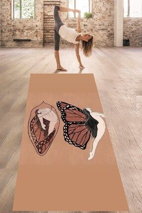 Kanatlanan Kelebek Kız Yıkanabilir Kaymaz Taban Leke Tutmaz Yoga Matı Pilates Minderi