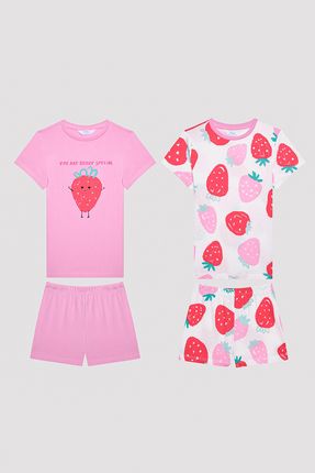 Kız Çocuk Strawberry Çok Renkli 2li Pijama Takımı