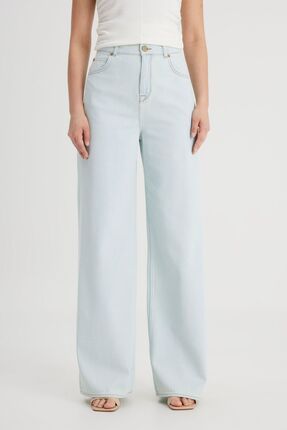 Drew Loose Fit Rahat Kesim Çok Yüksek Bel Geniş Paça %100 Pamuk Mavi Kadın Jean Denim Kot Pantolon