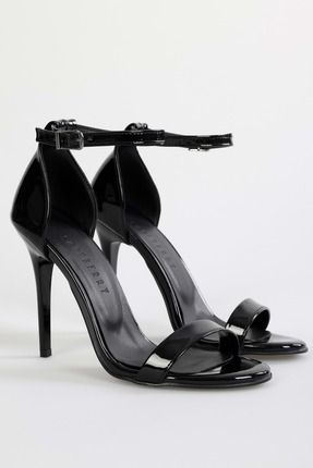 Kadın Lina Siyah Rugan Tek Bant Topuklu Ayakkabı