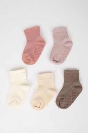 Kız Bebek Dikişsiz 5'li Pamuklu Uzun Çorap C9100a5ns