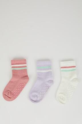 Kız Bebek Dikişsiz 3'lü Pamuklu Uzun Çorap C4303a5ns