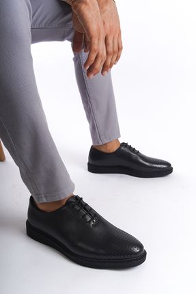 Erkek Deri Bağcıklı Klasik Ayakkabı Siyah-MBEYY23212-S
