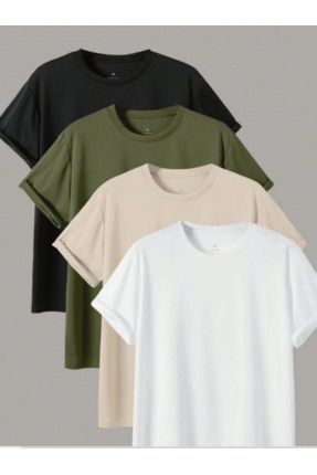 Erkek 4 Lü Paket Comfort Fit %100 Pamuk Kalın Dokulu Çok Renkli T-shirt
