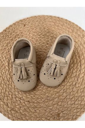 Hediyelik Hakiki Deri Bej Bebek Çocuk Patik Makosen Ayakkabısı (BEDEN ÖLÇÜSÜ AÇIKLAMADA)