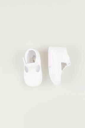 Papulin Beyaz Cırtlı Lüx Kız Bebek Ayakkabı - Patik