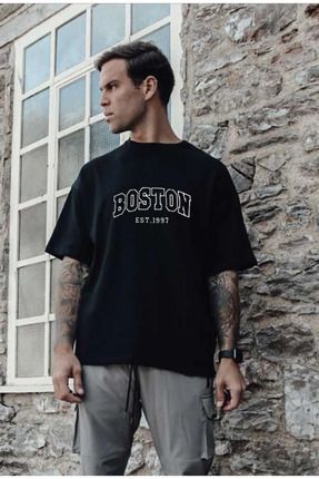 Unisex Pamuk BOSTON Baskılı Tişörtü