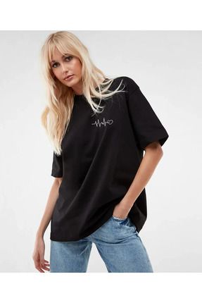Unisex Siyah Bisiklet Yaka Oversize T-shirt
