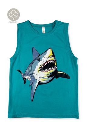 Köpek Balığı Baskılı Rahat Yazlık Erkek Çocuk Kolsuz T-shirt