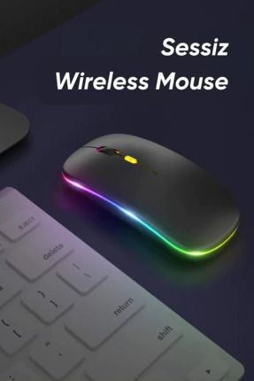 Kablosuz Wireless Sessiz Mouse Şarj Edilebilir RGB Renkli ve Renksiz Kullanım Ergonomik Tasarımlı