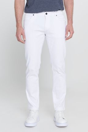 Erkek Beyaz 360 Derece Her Yöne Esneyen Slim Fit Dar Kesim Diyagonal Desenli Pantolon
