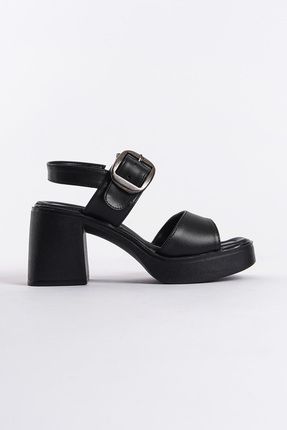 Platform Çift Bantlı Metal Tokalı Kadın Sandalet