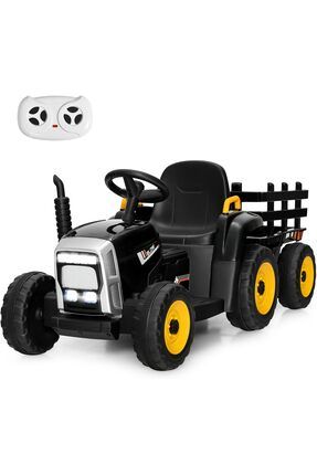 Elektrikli Çocuk Traktörü ve Römork Oyuncak Seti LED Işıklar, Müzik ve Uzaktan Kumanda