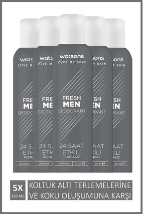 Fresh Men Pudrasız Deodorant Sprey 150 ml X 5 Adet
