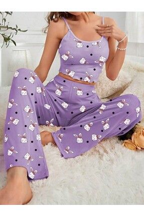 Kadın Askılı Uzun Pijama Takımı Rabbit6