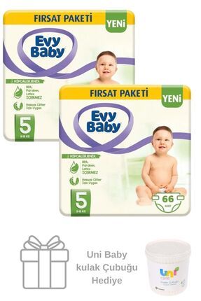 Bebek Bezi 3'lü Fırsat Paketi 5 Numara 132 Adet 11-18 Kg Uni Baby Kulak Çubuğu Hediyeli