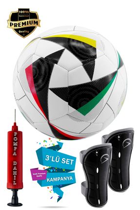 Orijinal Futbol Topu Euro2024 Pompa ve Tekmelikli 3'lü Set Sert Zemin Halı Çim Saha Futbol Topu 5No