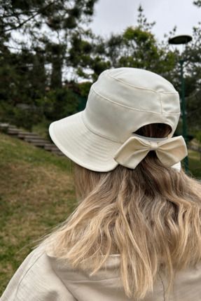 Fiyonk Detaylı Keten Bucket Kadın Şapka