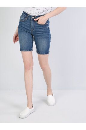 Orta Bel Orta Super Slim Fit Mavi Kadın Jean Şort Cl1043969