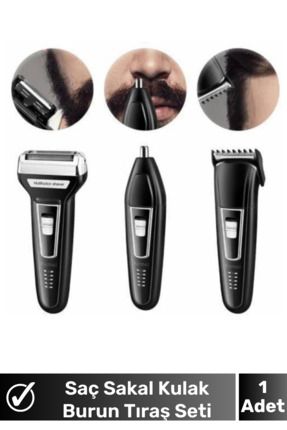 Premium Erkek Tıraş Seti 3in1 Şarjlı Saç Sakal Kulak Burun Kıl Temizleme Makinesi Günlük Tıraş
