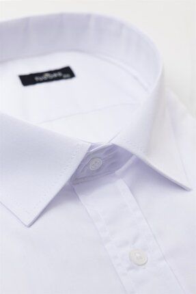 Büyük Beden Kısa Kollu Düz Kravatlık Kolay Ütülenebilir Erkek Beyaz Gömlek