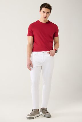 Erkek Beyaz Armürlü Esnek 5 Cepli Slim Fit Dar Kesim Kanvas Pantolon E003007