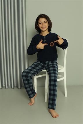 Moda Çizgi Erkek Çocuk WelSoft Polar Lacivert Pijama Takımı 20549