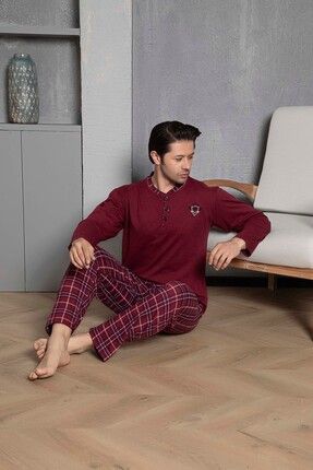 Erkek Penye Uzun Kollu Altı Ekoseli Pijama Takımı