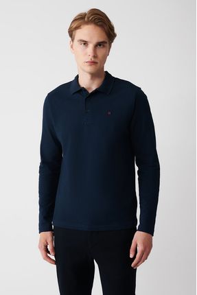 Erkek Lacivert Sweatshirt 3 Düğmeli Polo Yaka %100 Pamuk Basic Regular Fit E001003