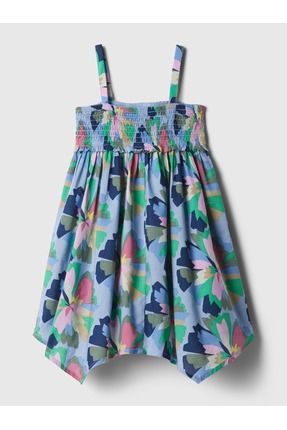 Kız Bebek Çok Renkli Desenli Büzgülü Elbise