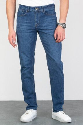 Erkek Açık Mavi Regular Fit Boru Paça Esnek Likralı Jeans Kot Pantolon Hlthe001975
