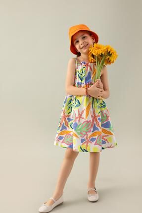 Kız Çocuk Desenli Kolsuz Poplin Elbise C5430A824SM