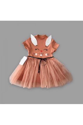 Payetli Kulak Tavşan Baskılı Kız Bebek Elbisesi