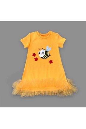 Arıcık Nakışlı Eteği Fırfırlı Jile Kız Çocuk Elbisesi