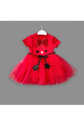 1-2-3 Yaş Payetli Yıldız Nakışlı Astarlı Etek Kız Bebek Tütü Elbisesi