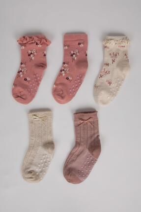 Kız Bebek Dikişsiz 5'li Pamuklu Uzun Çorap C4302a5ns