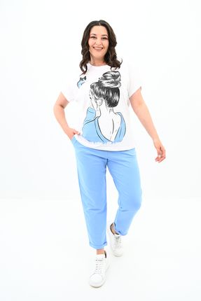 Kadın Büyük Beden Kız Baskılı T-shirt Takım 3800-23